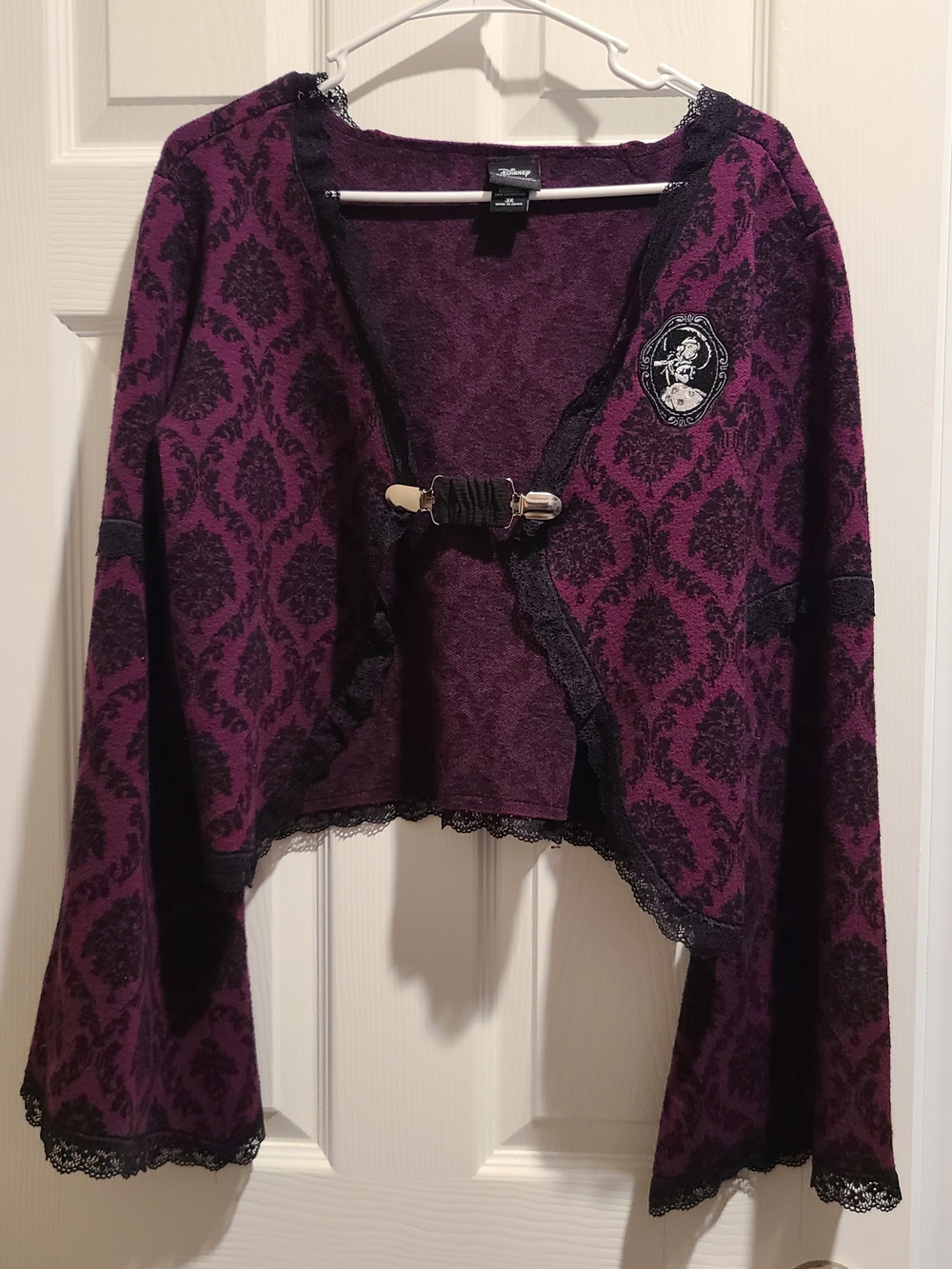 Her Universe Haunted Mansion Purple and Black Cropped Lace-Trim Cardigan, 3X